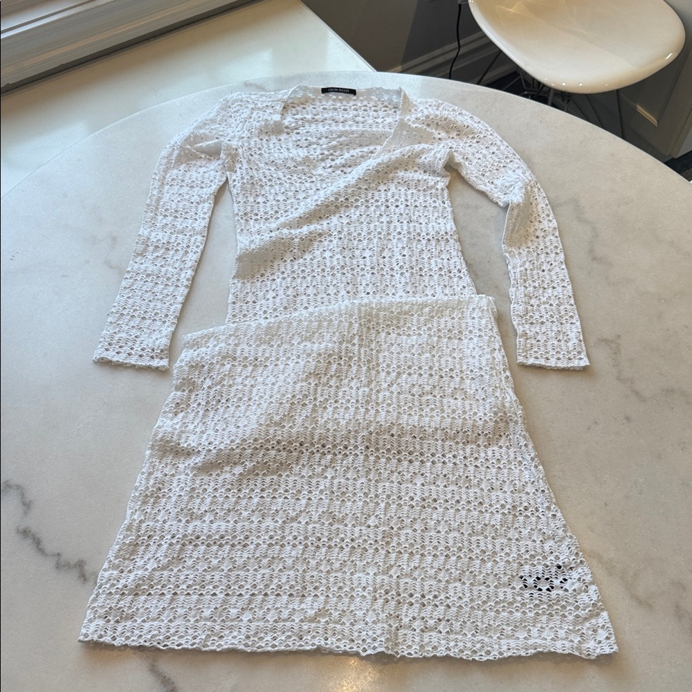 NWOT White Crochet Knit beach coverup Maxi Dress